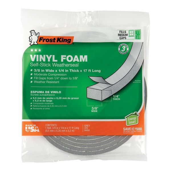 Frost King Frost King Gray Vinyl Clad Foam Weather Seal For Doors and Windows 17 ft. L X 0.25 in. V444H - main
